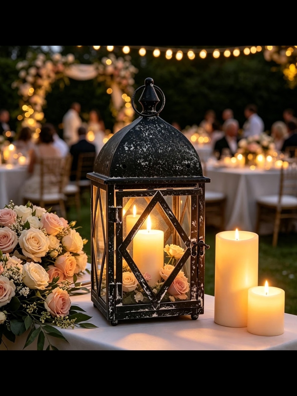 Black Distressed Metal Candle Lantern — Decorative Home Accent NIB - Picture 3 of 8
